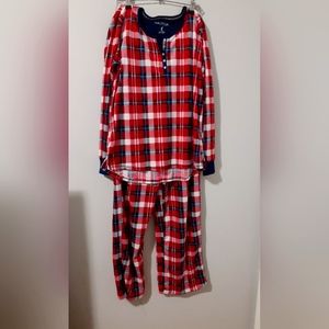 New Nautica Women’s 2 PC Sleepwear Fleece Pajama Set Medium M Red Plaid